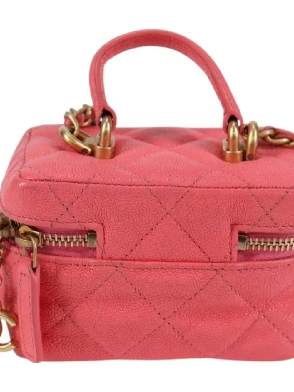 CHANEL Matelasse Chain Shoulder Bag Grained Calf Skin 2way Pink Gold CC Auth...